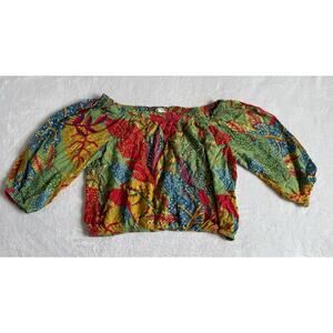 Christian Siriano Off Shoulder Flowy Crop Top Tropical Floral Bold Vibrant Large